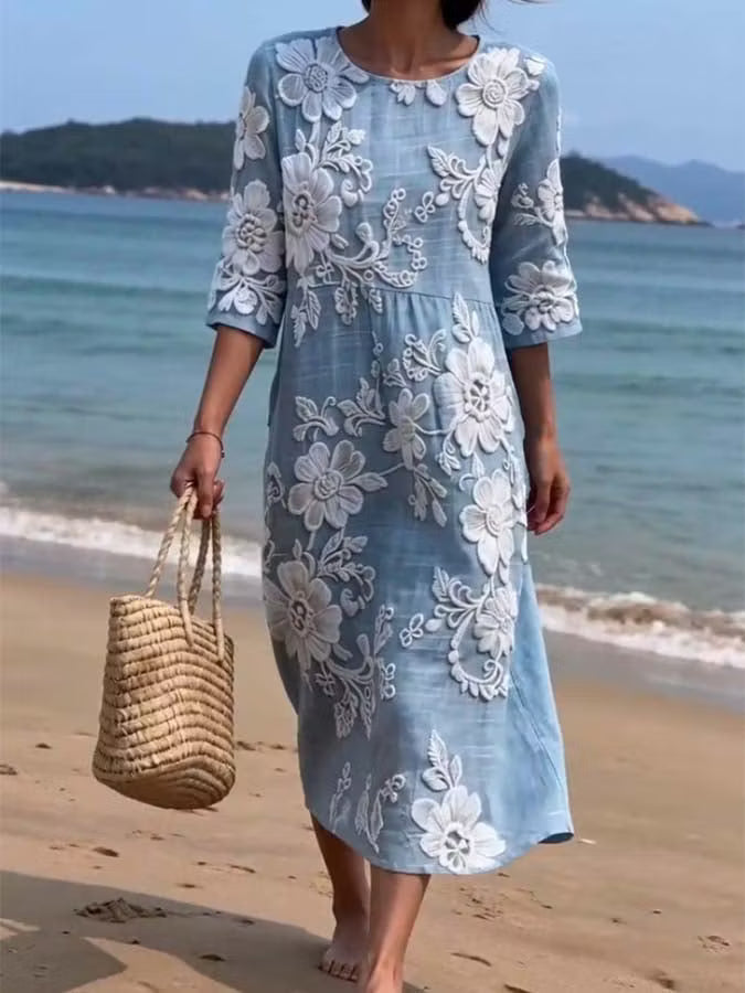 Vestido Verano Celeste Bordado