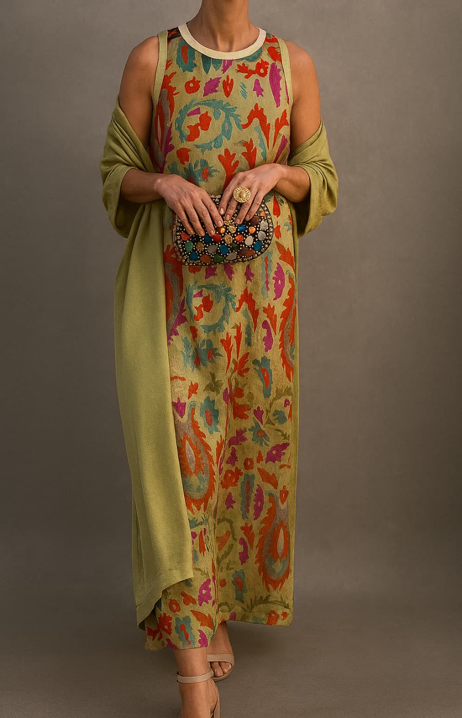 zarela /Vestido Estampado Holgado Y Cárdigan