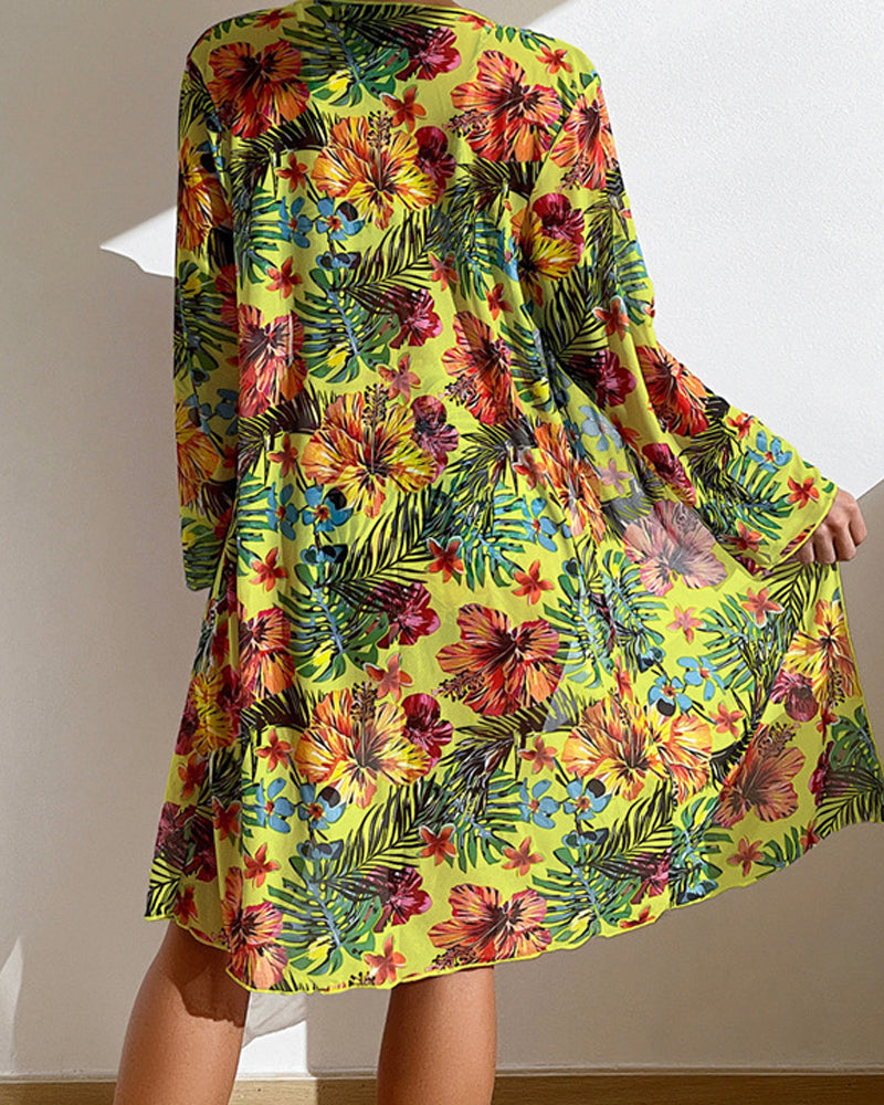Bikini con Lazos y Kimono Estampado