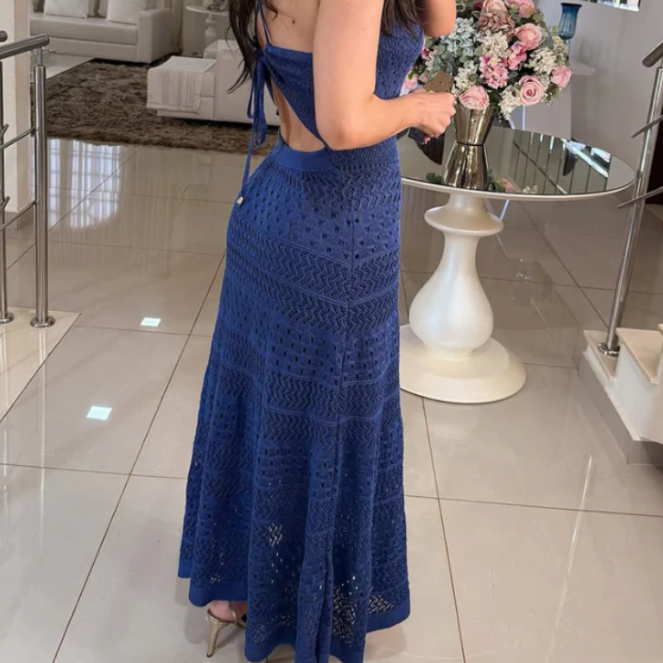 Vestido Maxi Crochet Amaranto