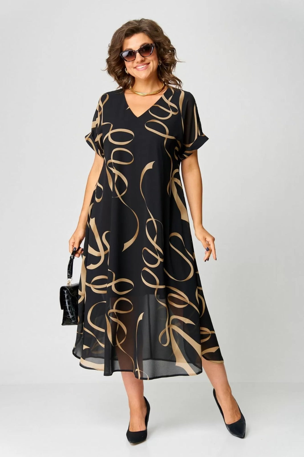 Vestido Midi Cintas Doradas