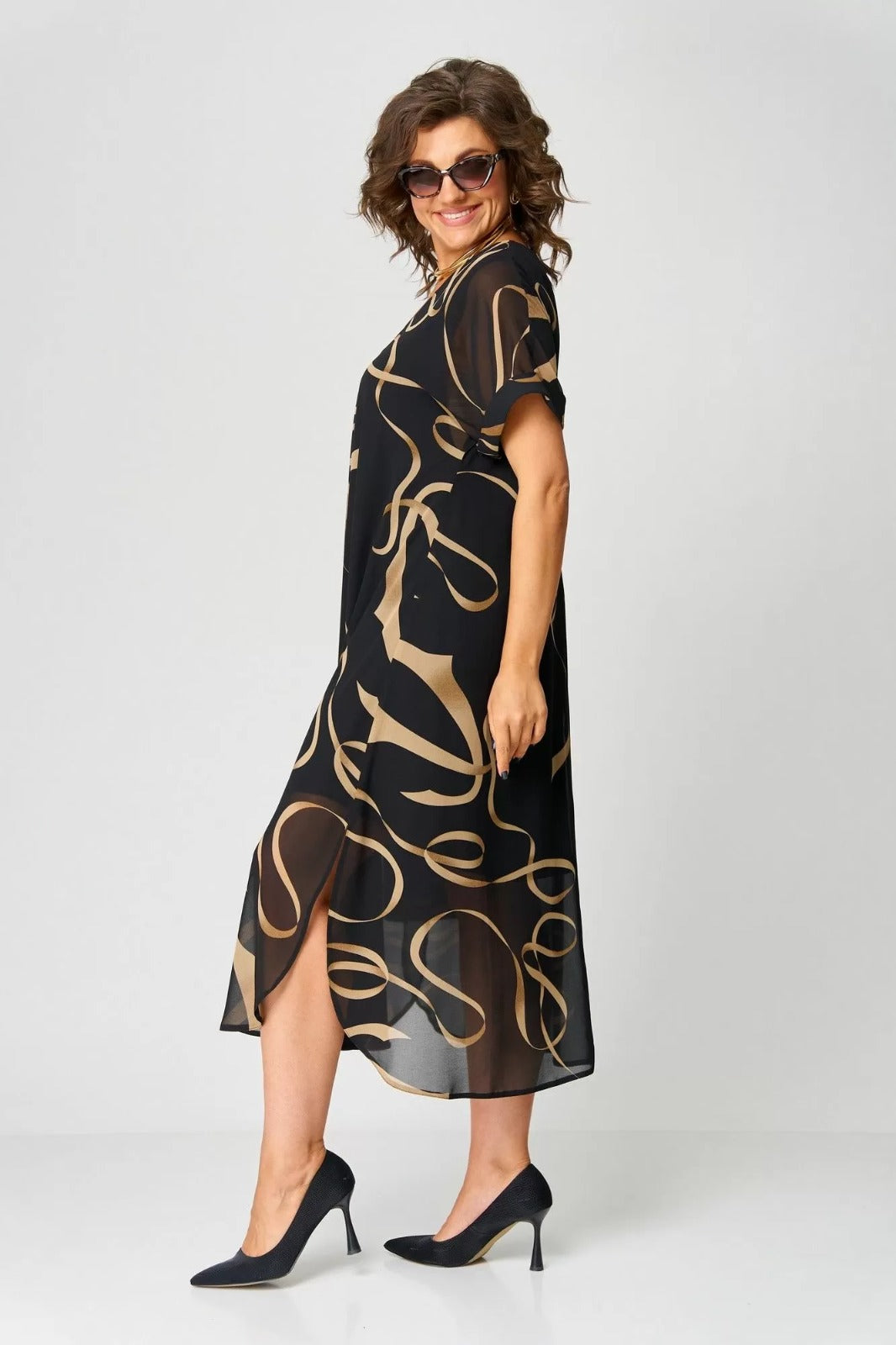 Vestido Midi Cintas Doradas