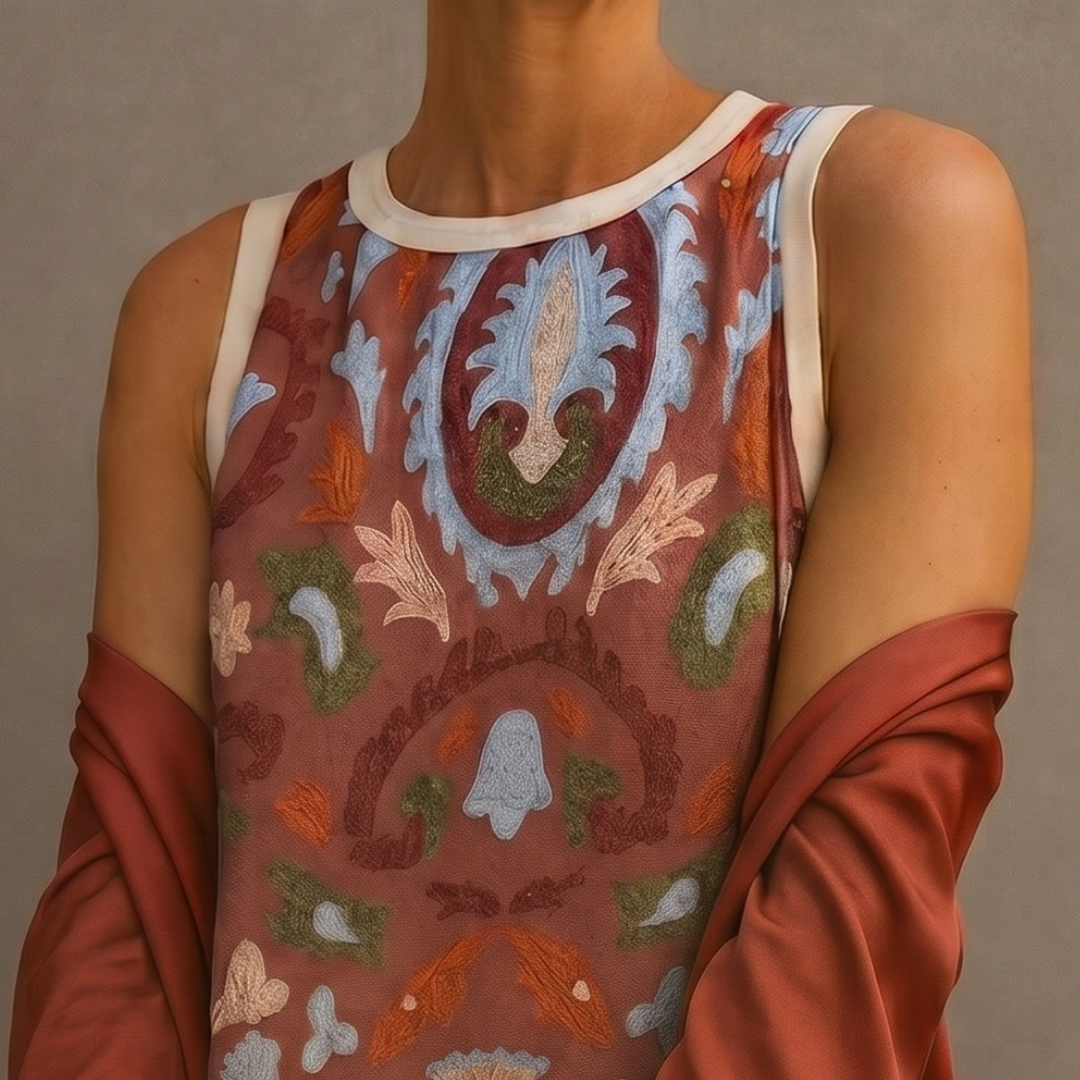 vestido Enmico Estampado y Cárdigan Largo