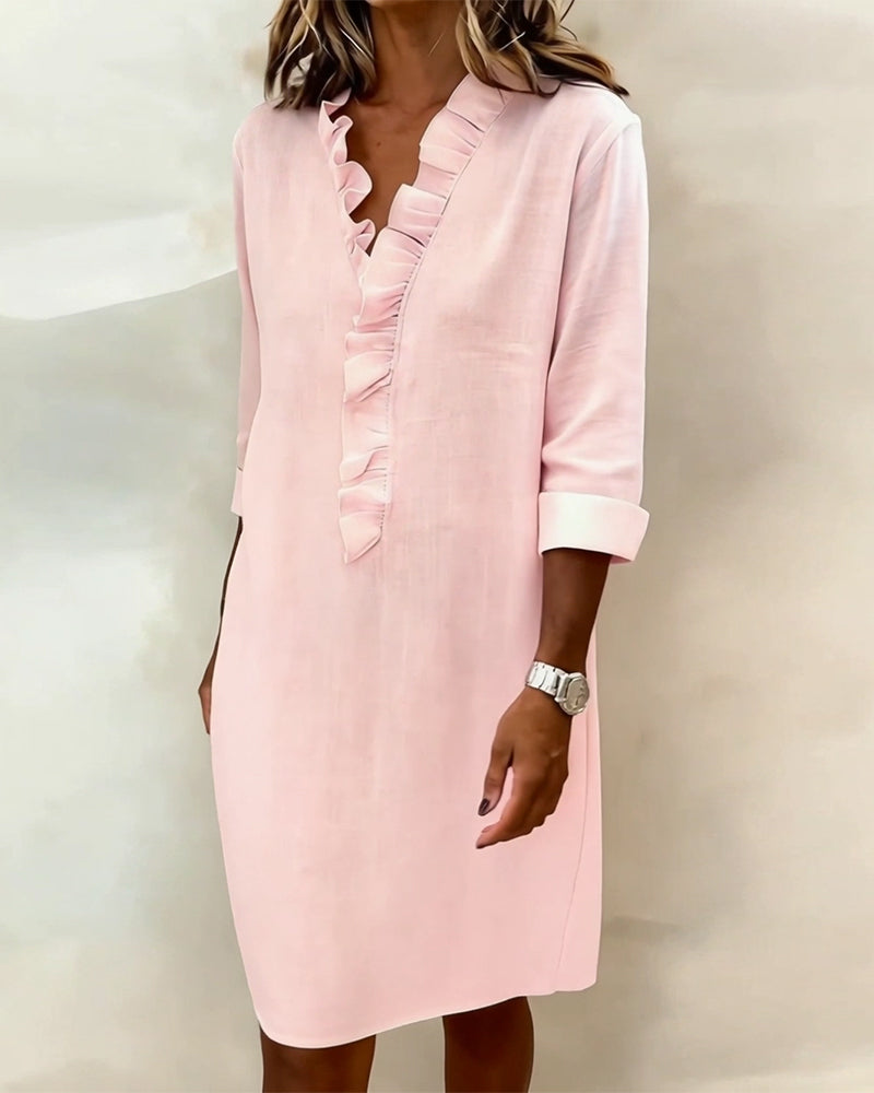 Vestido Recto Lino con Volantes