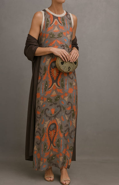 zarela /Vestido Estampado Holgado Y Cárdigan