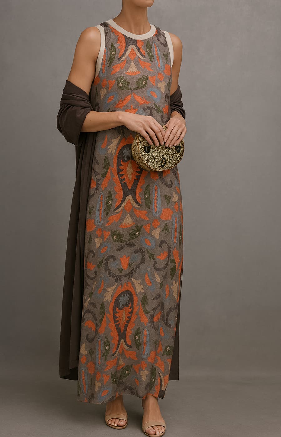 zarela /Vestido Estampado Holgado Y Cárdigan