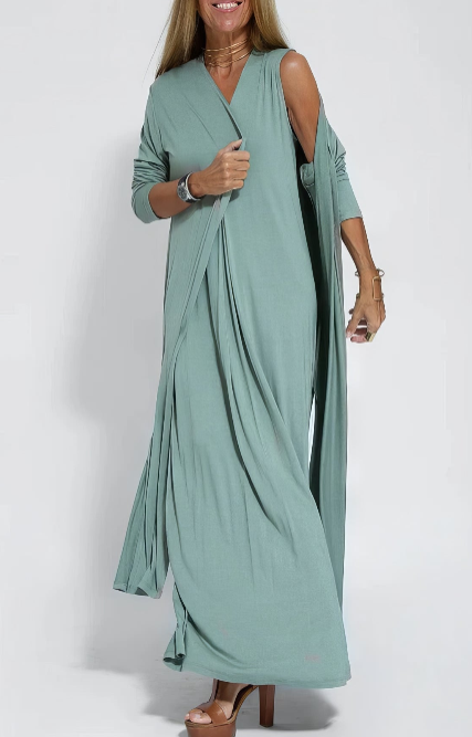 Vestido Largo Elegante + Cárdigan a Juego