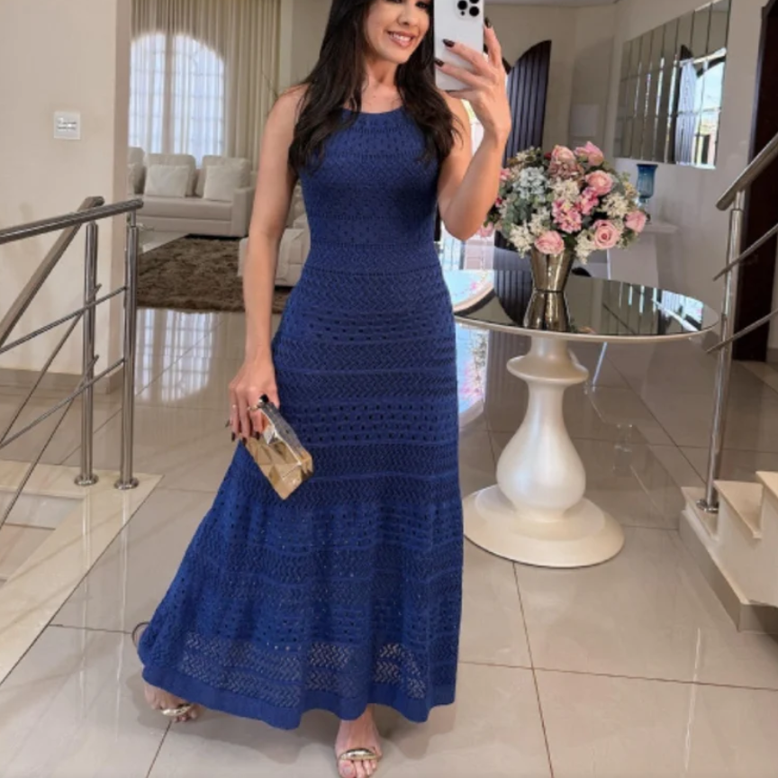 Vestido Maxi Crochet Amaranto