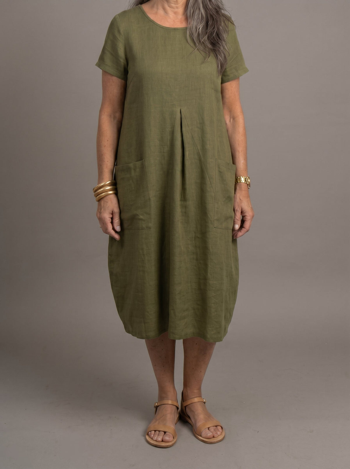 Vestido Midi Lino Olivo