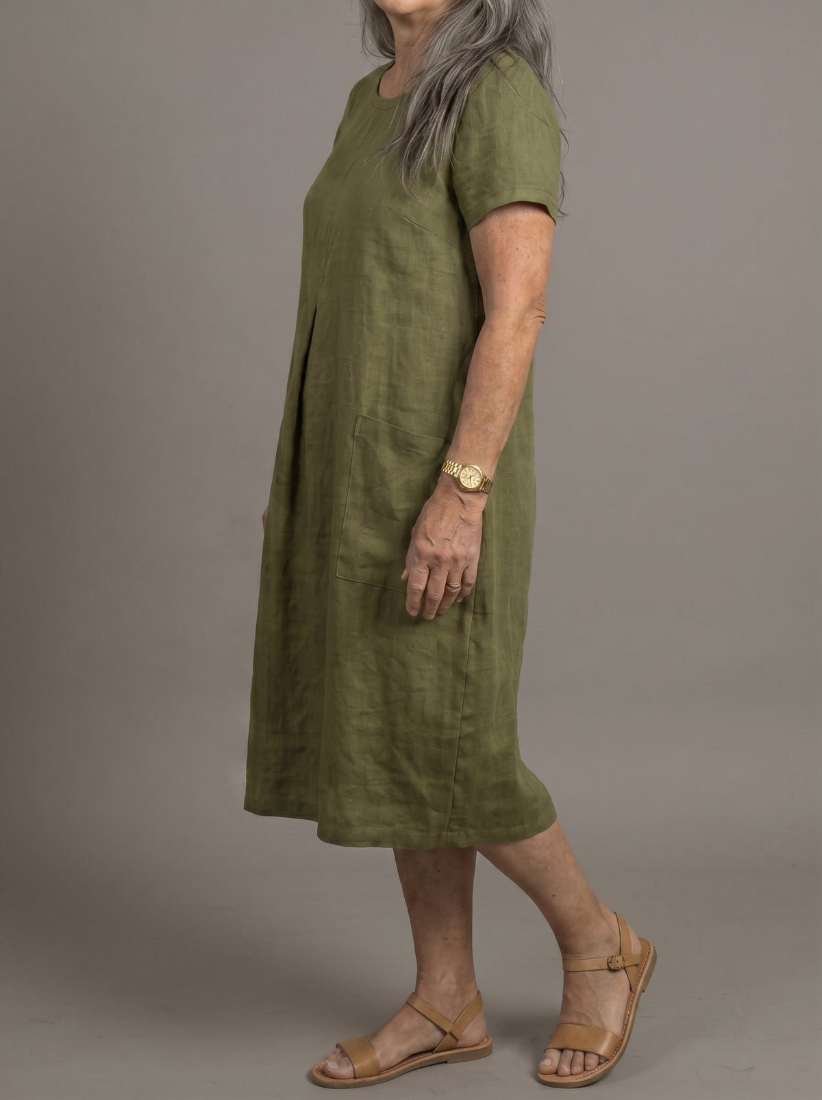 Vestido Midi Lino Olivo