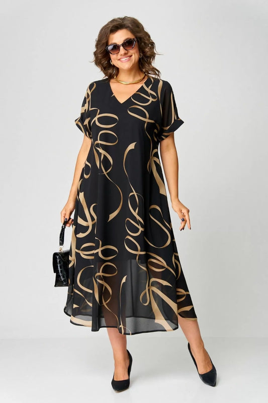Vestido Midi Cintas Doradas