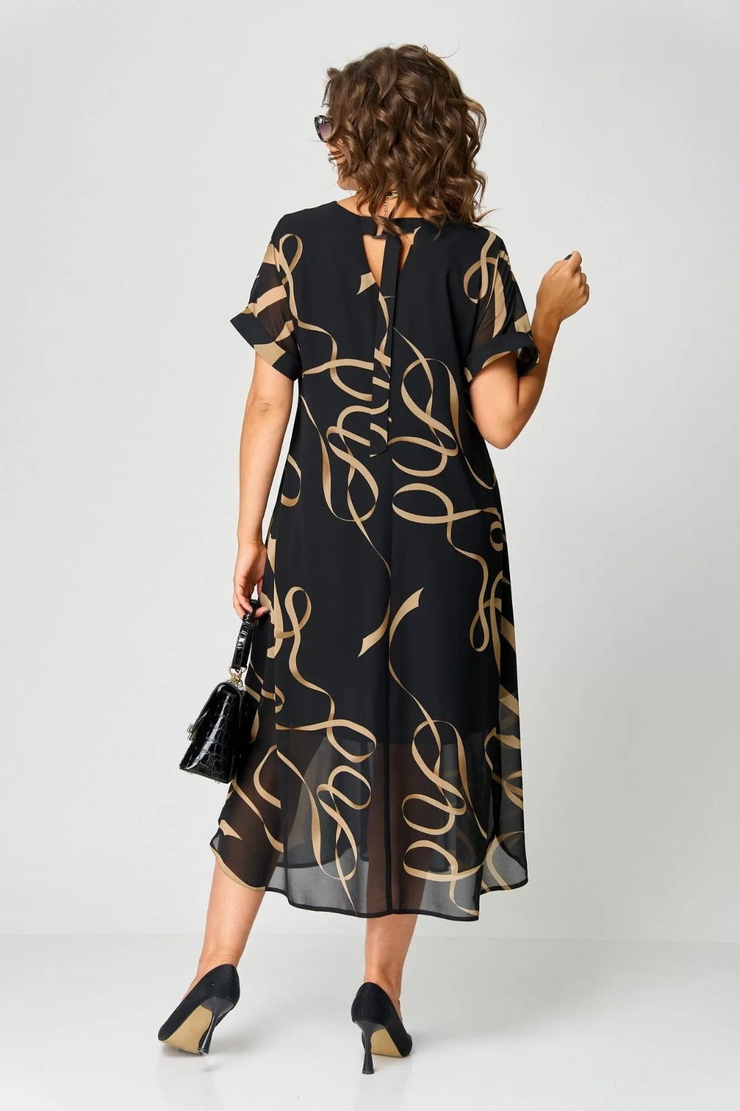 Vestido Midi Cintas Doradas