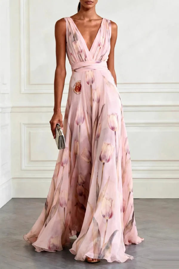 Vestido Largo Floral Elegancia Celeste