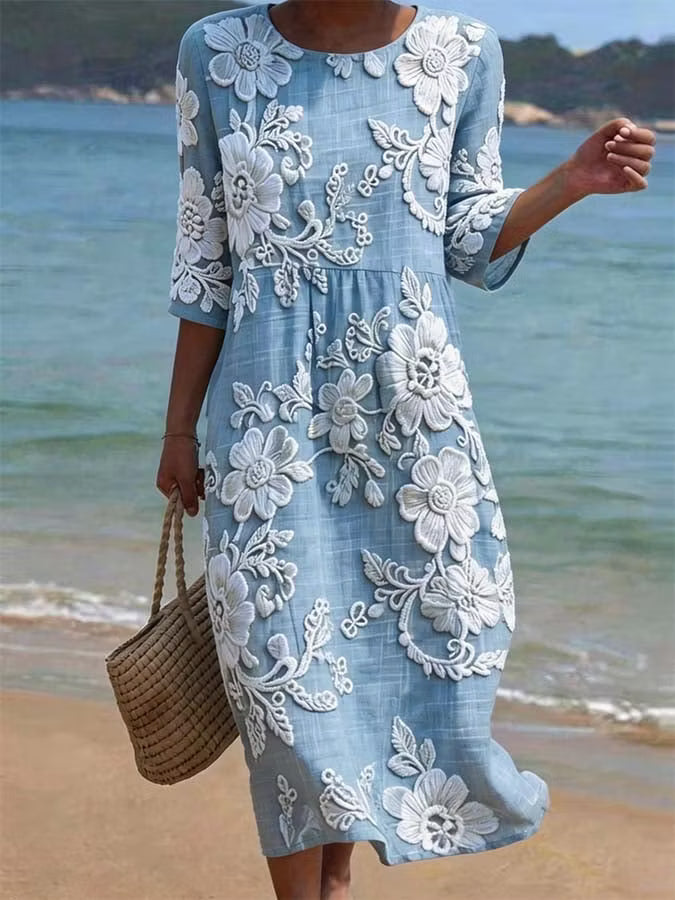 Vestido Verano Celeste Bordado